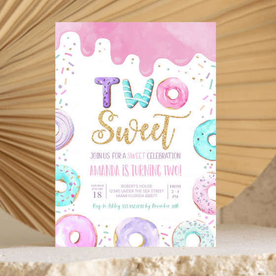 Editable Two Sweet Birthday Invitation D002