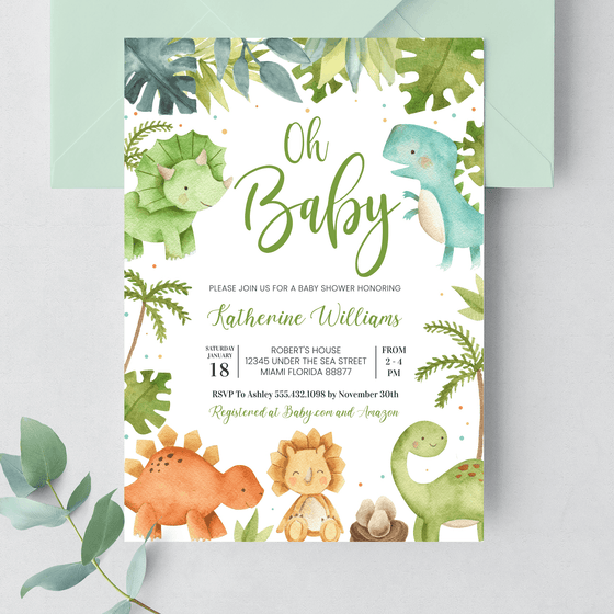 Editable Dinosaur Baby Shower Invitation DI102