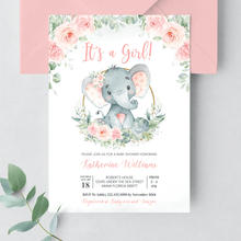  Editable It's A Girl Elephant Baby Shower Invitation E102