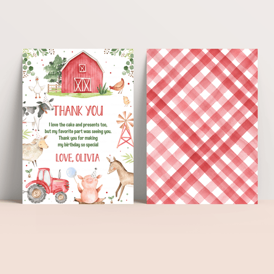 Editable Birthday Thank You Card Farm F101