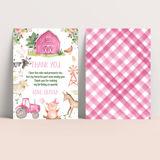 Editable Birthday Thank You Card Farm F102