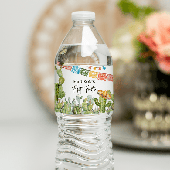 Editable First Fiesta Water Bottle Labels FT101