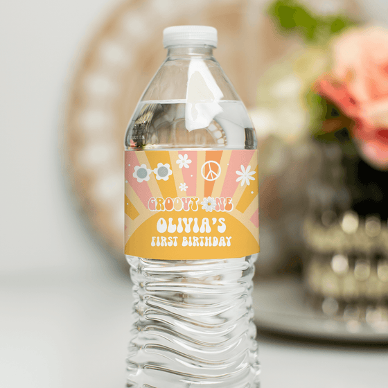 Editable Groovy ONE Water Bottle Labels G113