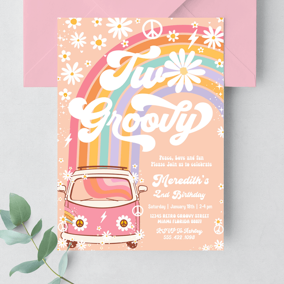 Editable Two Groovy Birthday Invitation G202