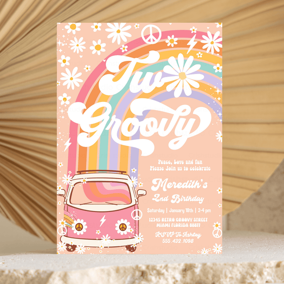 Editable Two Groovy Birthday Invitation G202