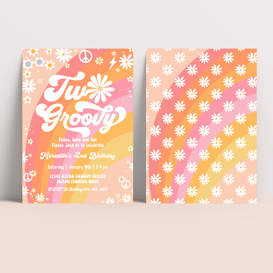 Editable Two Groovy Birthday Invitation G402