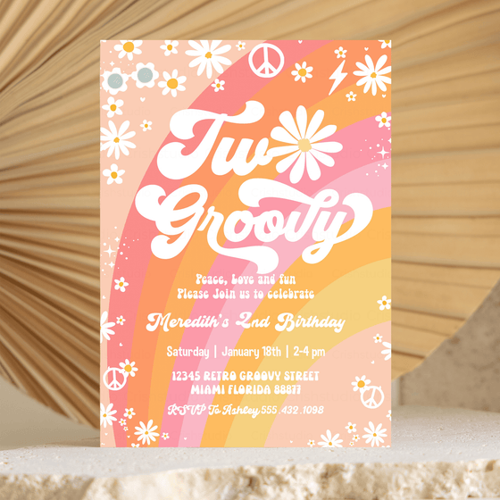 Editable Two Groovy Birthday Invitation G402