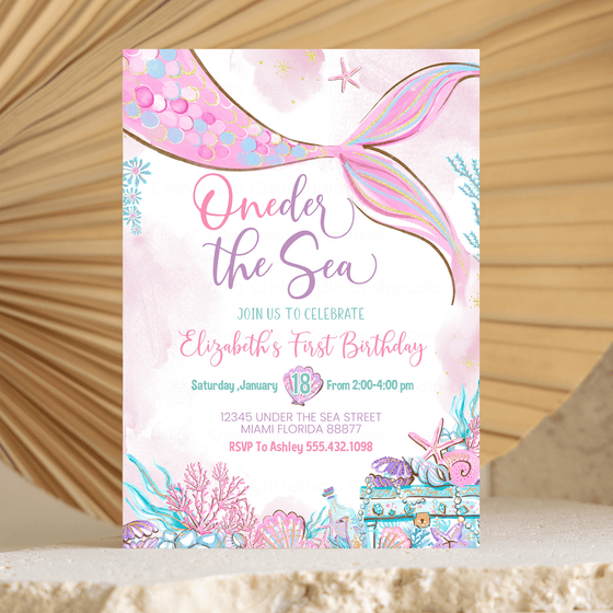 Editable Oneder the Sea Mermaid Invitation M102