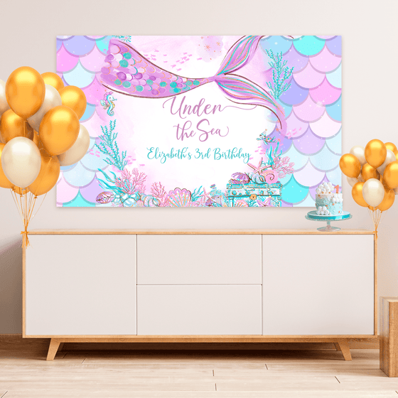 Editable Mermaid Birthday Backdrop M304