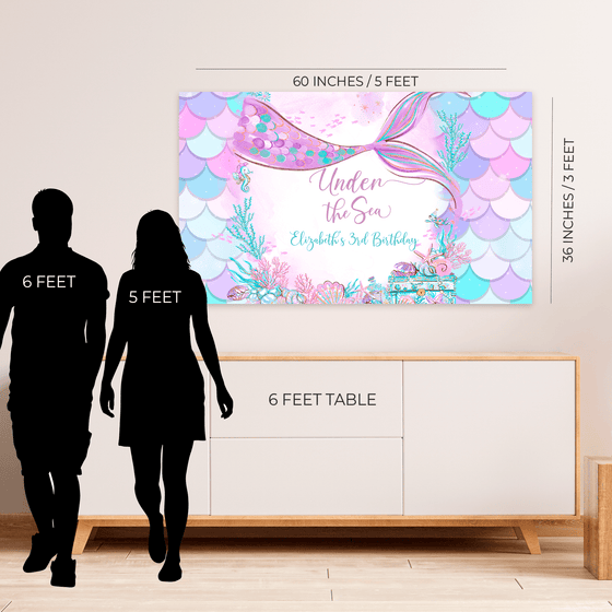 Editable Mermaid Birthday Backdrop M304
