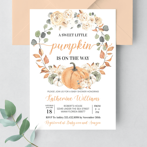 Editable Pumpkin Baby Shower Invitation P002
