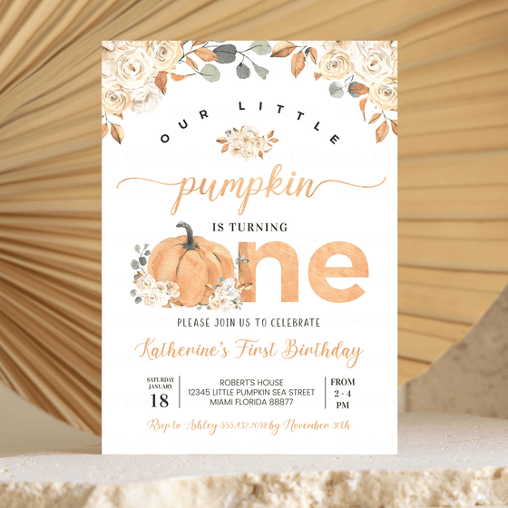 Editable Our Little Pumpkin Birthday Invitation PB002