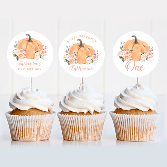 Editable Our Little Pumpkin Cupcake Toppers PB103