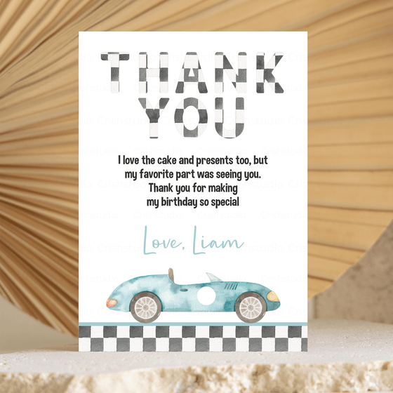 Editable TWO Fast Birthday Thank You Card R102