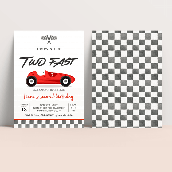 Editable TWO Fast Birthday Invitation R103
