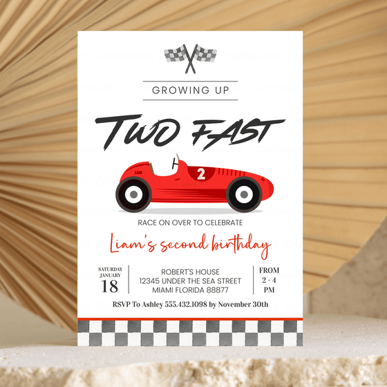 Editable TWO Fast Birthday Invitation R103