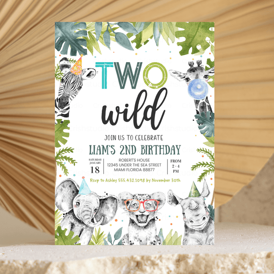 Editable Two Wild Birthday Invitation S102
