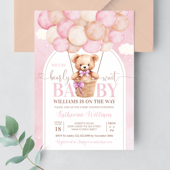 Editable We Can Bearly Wait Baby Shower Invitation T302