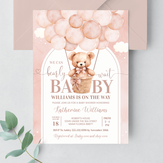 Editable We Can Bearly Wait Baby Shower Invitation  T402