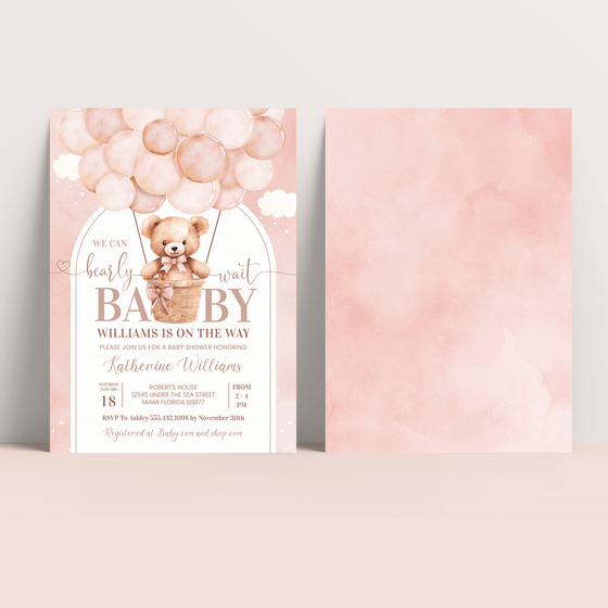 Editable We Can Bearly Wait Baby Shower Invitation  T402