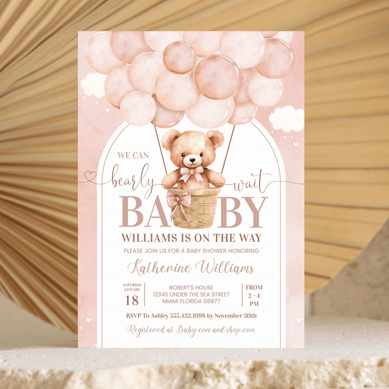 Editable We Can Bearly Wait Baby Shower Invitation  T402