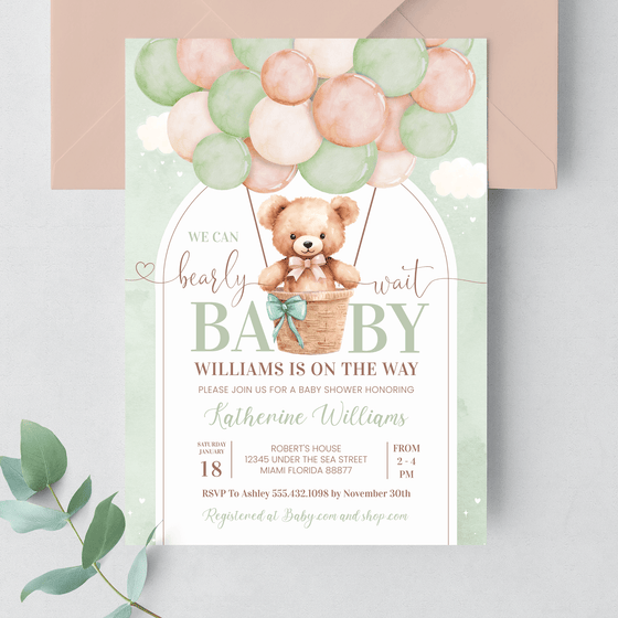 Editable We Can Bearly Wait Baby Shower Invitation T502