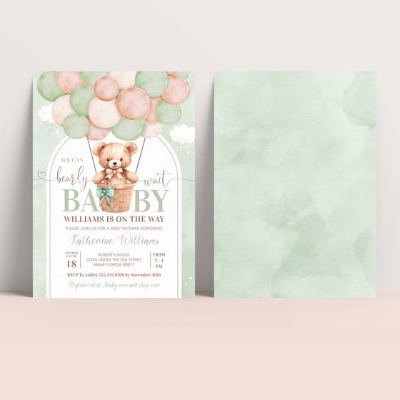 Editable We Can Bearly Wait Baby Shower Invitation T502