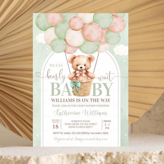 Editable We Can Bearly Wait Baby Shower Invitation T502