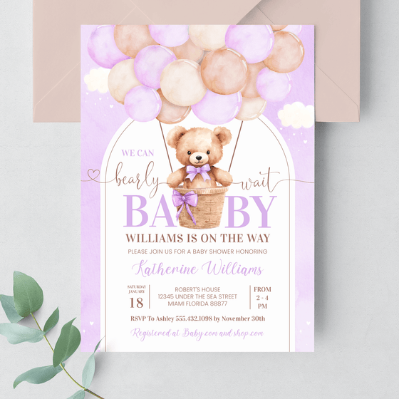 Editable We Can Bearly Wait Baby Shower Invitation T602