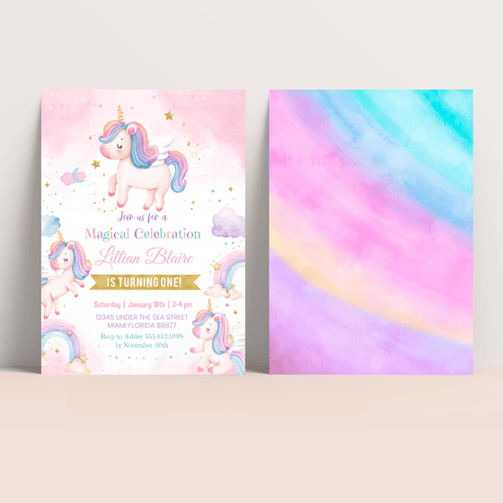 Editable Unicorn Birthday Invitation UN102