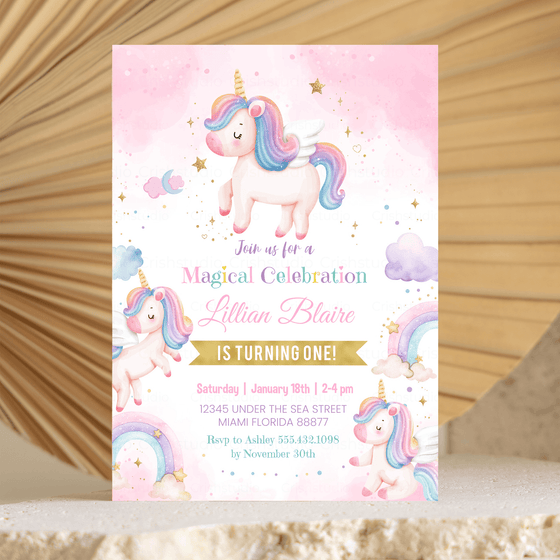 Editable Unicorn Birthday Invitation UN102