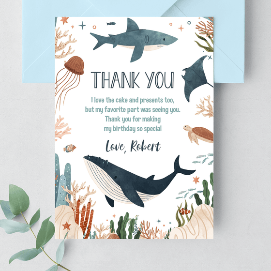 Editable Under The Sea Thank You Card US01