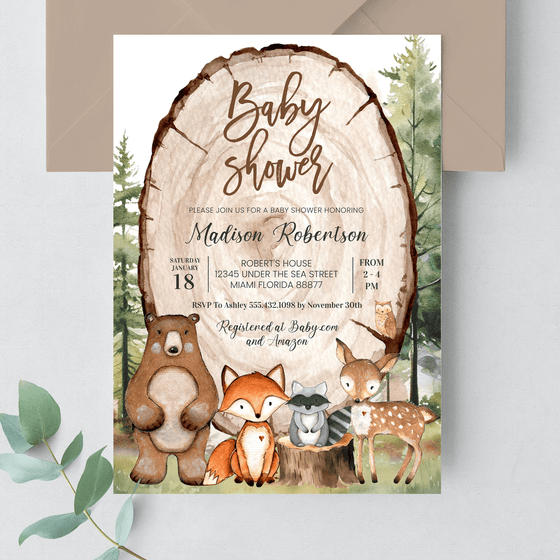 Editable Woodland Baby Shower Invitation W103