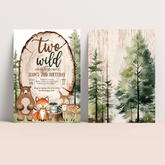Editable Two Wild Birthday Invitation W202