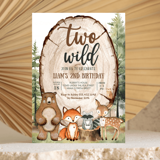 Editable Two Wild Birthday Invitation W202