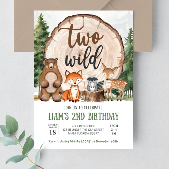 Editable Two Wild Birthday Invitation W402