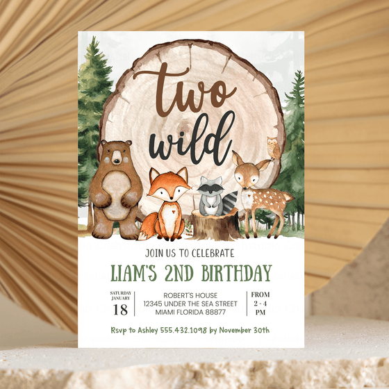 Editable Two Wild Birthday Invitation W402