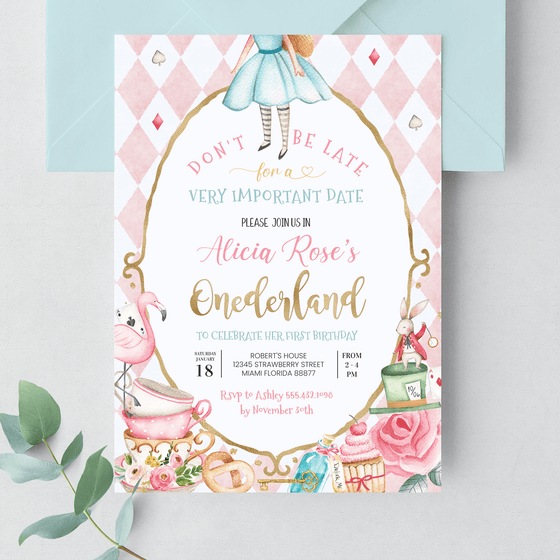 Editable Alice In Onederland Invitation A102