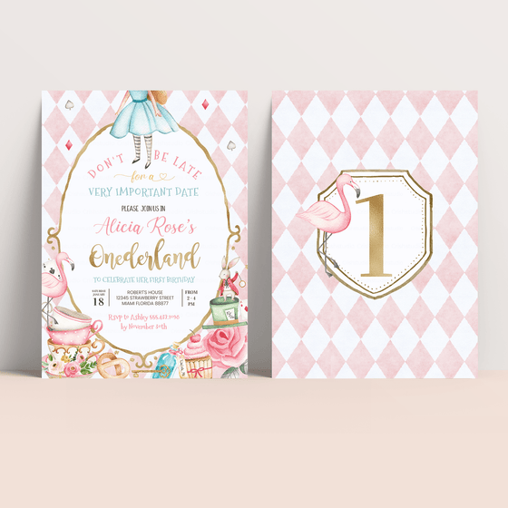Editable Alice In Onederland Invitation A102