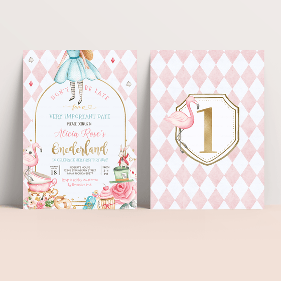 Editable Alice In Onederland Invitation A302