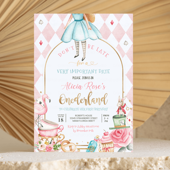 Editable Alice In Onederland Invitation A302