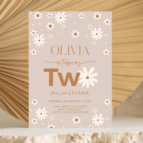 Editable Daisy 2nd Birthday Invitation D102