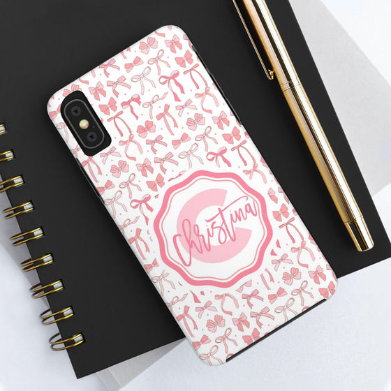 Personalized Tough Phone Case with Pink Bow Design - PC017