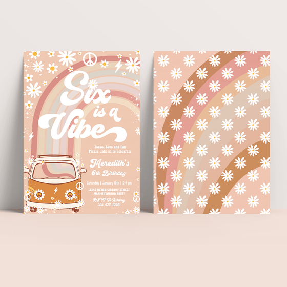 Editable Six Is A Vibe Birthday Invitation G606