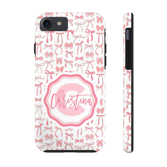 Personalized Tough Phone Case with Pink Bow Design - PC017