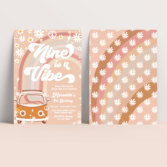 Editable Nine Is A Vibe Birthday Invitation G609