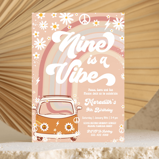 Editable Nine Is A Vibe Birthday Invitation G609