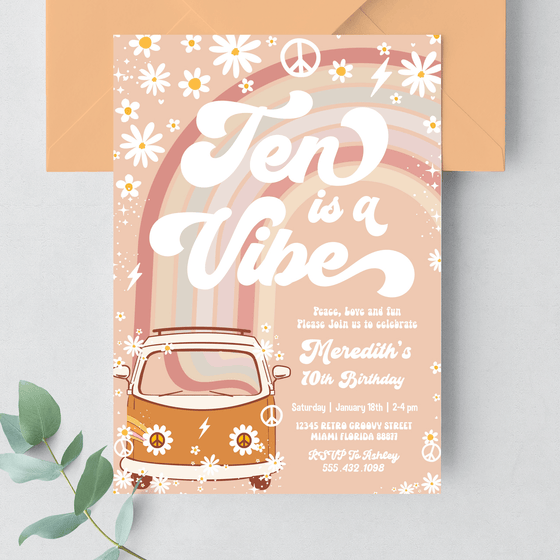 Editable Ten Is A Vibe Birthday Invitation G610