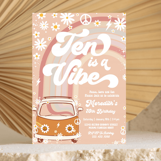 Editable Ten Is A Vibe Birthday Invitation G610