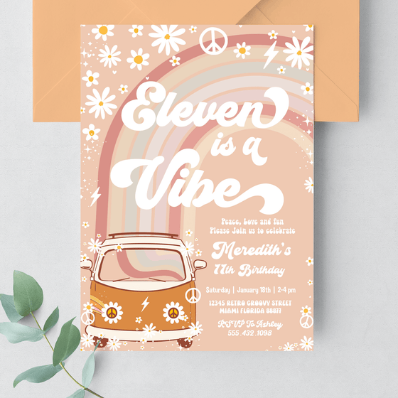 Editable Eleven Is A Vibe Birthday Invitation G611